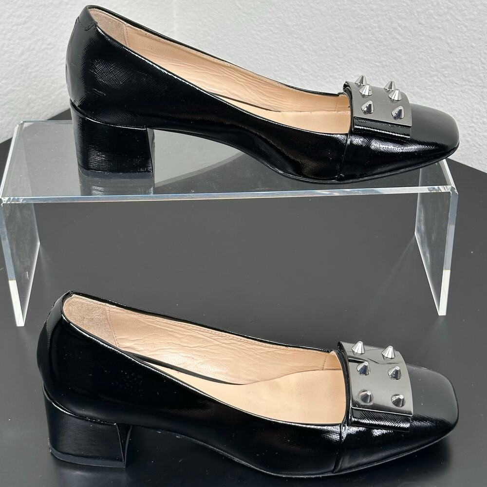 Napoleoni Women Black Patent Studded Block Heel Pumps Size 9 Preowned - Picture 4 of 11